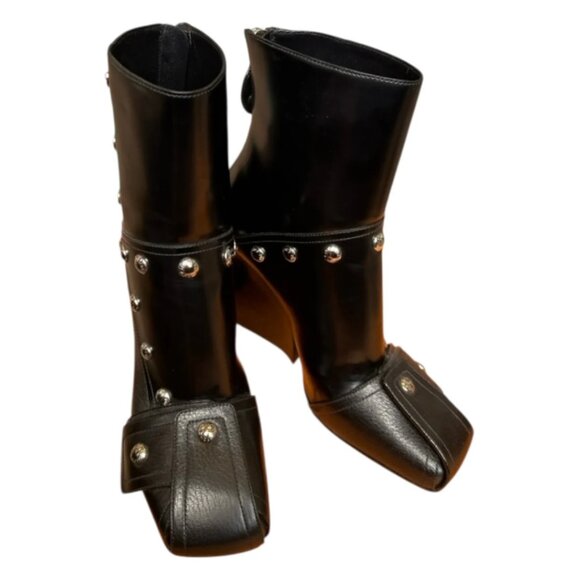 New in Box Louis Vuitton Black Patti Studded Leather Wedge Ankle Boots 39 - Picture 2 of 8